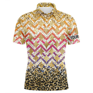 Yellow glitter leopard pattern Mens golf polo shirts custom team golf top for men NQS7814