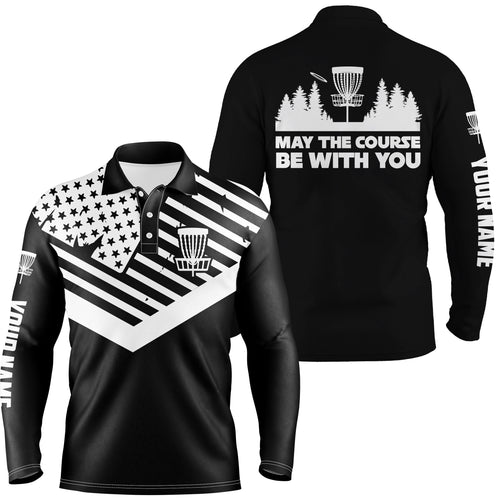 Black white American flag Men polo shirts custom May the course be with you disc golf shirts for men NQS5928