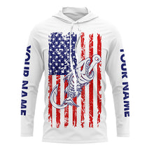 Load image into Gallery viewer, American flag fishing Fish hook skull Custom mens patriotic long sleeve sun protection fishing shirts NQS5934