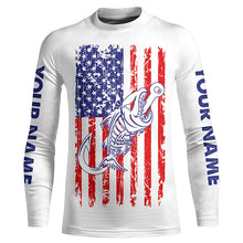 Load image into Gallery viewer, American flag fishing Fish hook skull Custom mens patriotic long sleeve sun protection fishing shirts NQS5934