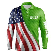Load image into Gallery viewer, American flag green golf ball skin Mens golf polo shirts custom name patriotic golf tops for mens NQS6124