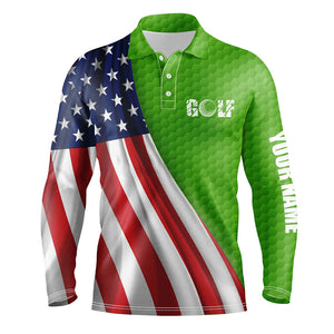 American flag green golf ball skin Mens golf polo shirts custom name patriotic golf tops for mens NQS6124