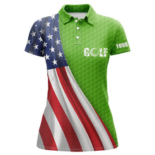 Load image into Gallery viewer, American flag green golf ball skin Womens golf polo shirts custom name patriotic golf tops for women NQS6124