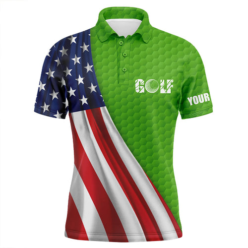 American flag green golf ball skin Mens golf polo shirts custom name patriotic golf tops for mens NQS6124