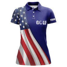 Load image into Gallery viewer, American flag blue golf ball skin Womens golf polo shirts custom name patriotic golf tops for women NQS6125