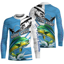 Load image into Gallery viewer, Mahi mahi Fishing Blue Camo UV protection custom long sleeve fishing apparel, Dorado fishing jerseys NQS8235