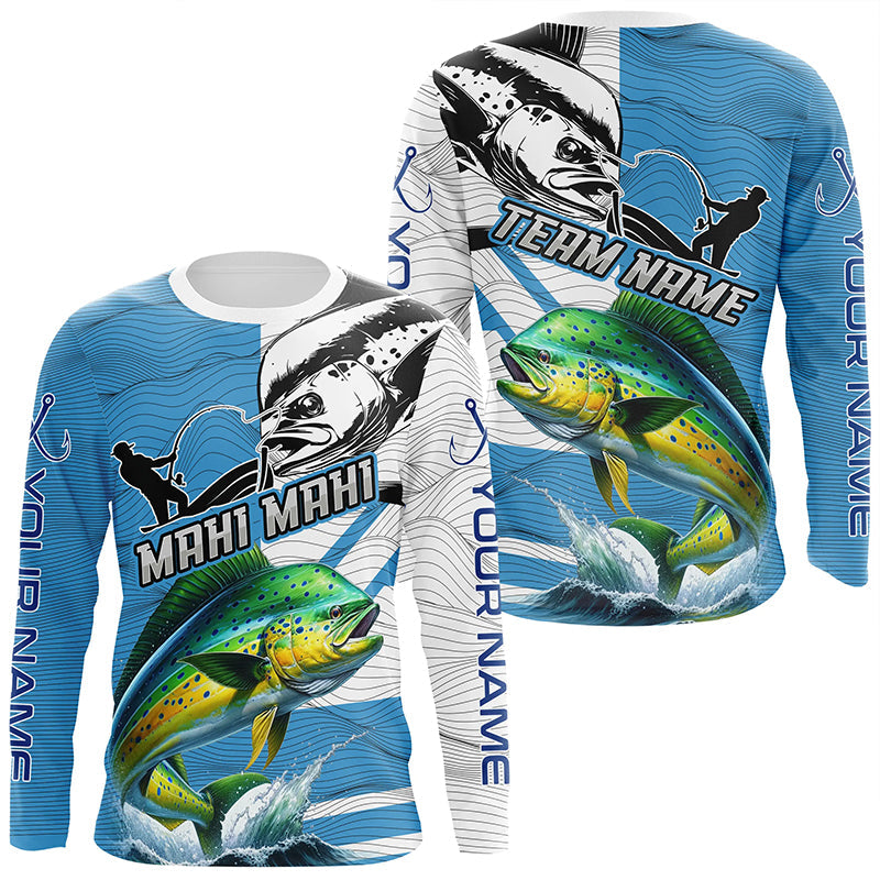 Mahi mahi Fishing Blue Camo UV protection custom long sleeve fishing apparel, Dorado fishing jerseys NQS8235