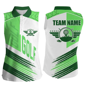 Green and white golf clubs Women sleeveless polo shirt custom team golf shirts, golf attire for ladies NQS8683