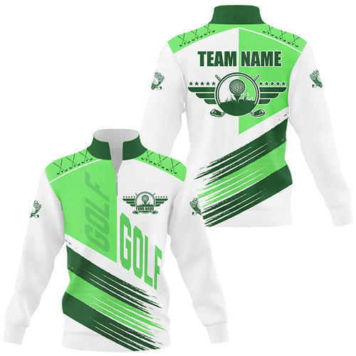 Green and white golf clubs Quarter zip golf sweatshirt custom team golf sweater golf attire NQS8683