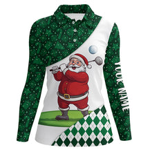 Load image into Gallery viewer, Green Christmas argyle pattern Funny Santa Golfer custom Women golf polo shirts ladies golf clothes NQS8688