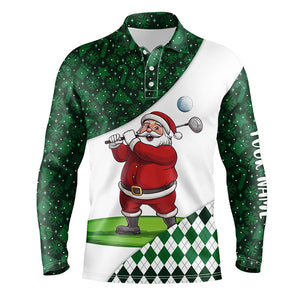 Green Christmas argyle pattern Funny Santa Golfer custom Mens golf polo shirts mens golf top NQS8688