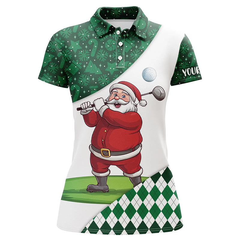 Green Christmas argyle pattern Funny Santa Golfer custom Women golf polo shirts ladies golf clothes NQS8688