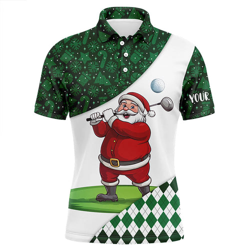 Green Christmas argyle pattern Funny Santa Golfer custom Mens golf polo shirts mens golf top NQS8688