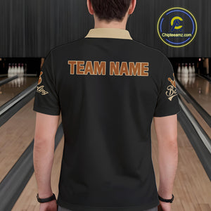 Black and Brown Skull Retro Bowling Polo, Quarter Zip Shirts For Men Custom Team Bowling Jersey NQS10859