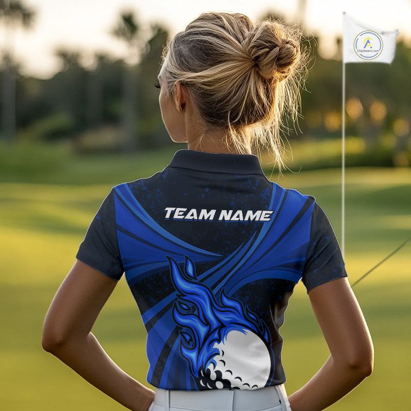 Black & Blue Golf ball Flame Golf Polo Shirts For Women Custom ladies's golf clothing, best golf gift NQS10864