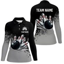 Load image into Gallery viewer, Black and Gray Grunge Custom Bowling Polo, 1/4 Zip Shirts For Women Personalized Team Bowling Jerseys NQS8916