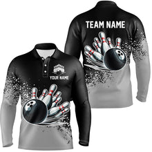 Load image into Gallery viewer, Black and Gray Grunge Custom Bowling Polo, 1/4 Zip Shirts For Men Personalized Team Bowling Jerseys NQS8916