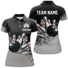 Load image into Gallery viewer, Black and Gray Grunge Custom Bowling Polo, 1/4 Zip Shirts For Women Personalized Team Bowling Jerseys NQS8916