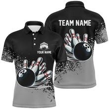 Load image into Gallery viewer, Black and Gray Grunge Custom Bowling Polo, 1/4 Zip Shirts For Men Personalized Team Bowling Jerseys NQS8916