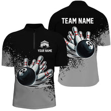 Load image into Gallery viewer, Black and Gray Grunge Custom Bowling Polo, 1/4 Zip Shirts For Men Personalized Team Bowling Jerseys NQS8916