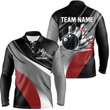 Load image into Gallery viewer, Personalized Black, Gray and Red Bowling Shirts For Men, Bowling Balls And Pins Bowling Team Shirts NQS8918