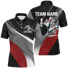 Load image into Gallery viewer, Personalized Black, Gray and Red Bowling Shirts For Men, Bowling Balls And Pins Bowling Team Shirts NQS8918
