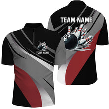 Load image into Gallery viewer, Personalized Black, Gray and Red Bowling Shirts For Men, Bowling Balls And Pins Bowling Team Shirts NQS8918