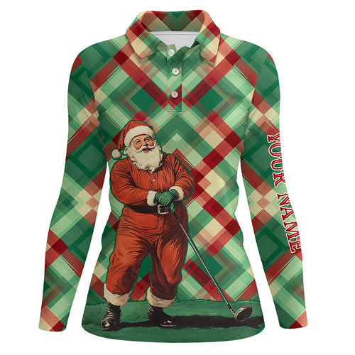 Red and Green plaid pattern Santa Golfer Women golf polo shirt custom Christmas golf shirts for ladies NQS8919