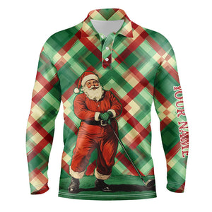 Red and Green plaid pattern Santa Golfer Men golf polo shirt custom Christmas golf shirts for men NQS8919