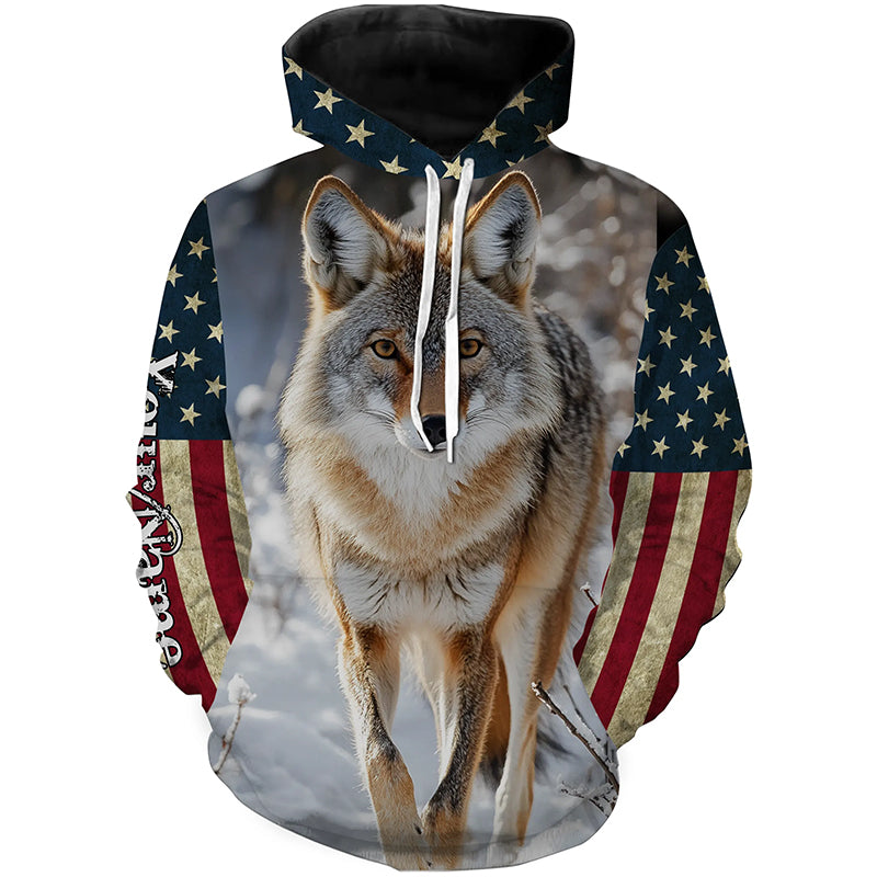 Coyote Hunting american flag patriotic Custom Name 3D All over print shirts NQSD126