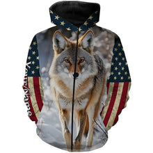 Load image into Gallery viewer, Coyote Hunting american flag patriotic Custom Name 3D All over print shirts NQSD126