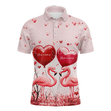 Load image into Gallery viewer, Pink Glitter Flamingo Heart Theme matching golf shirt for couple custom Couple Valentines golf tops NQS9367