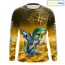 Load image into Gallery viewer, Custom Mahi Mahi, Wahoo, Tuna Yellow Performance Fishing Shirt, Compass Offshore Tournament Shirts NQS11438