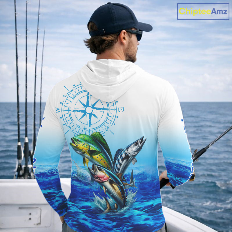 Custom Mahi Mahi, Wahoo, Tuna Ocean Performance Fishing Shirt, Compass Offshore Tournament Shirts NQS11439