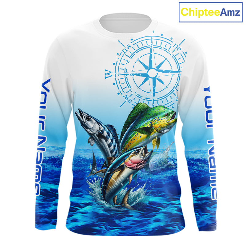 Custom Mahi Mahi, Wahoo, Tuna Ocean Performance Fishing Shirt, Compass Offshore Tournament Shirts NQS11439