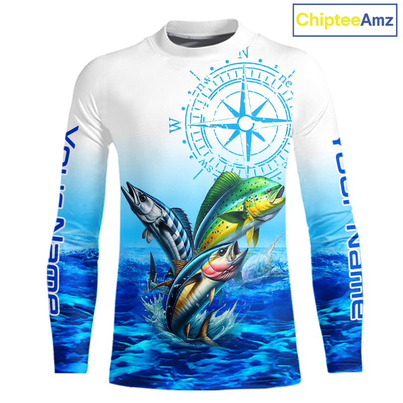 Custom Mahi Mahi, Wahoo, Tuna Ocean Performance Fishing Shirt, Compass Offshore Tournament Shirts NQS11439
