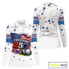 Load image into Gallery viewer, Freedom 250th Anniversary American Flag Golf Polo shirts for Women Custom patriotic team golf outfit NQS11445