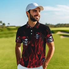 Load image into Gallery viewer, Red Flame Skull Mens golf polo shirts custom skull fire golf apparel for mens NQS9515