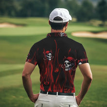 Load image into Gallery viewer, Red Flame Skull Mens golf polo shirts custom skull fire golf apparel for mens NQS9515