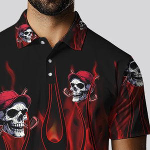 Red Flame Skull Mens golf polo shirts custom skull fire golf apparel for mens NQS9515