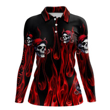 Load image into Gallery viewer, Red Flame Skull Women golf polo shirts custom skull fire golf apparel for ladies NQS9515