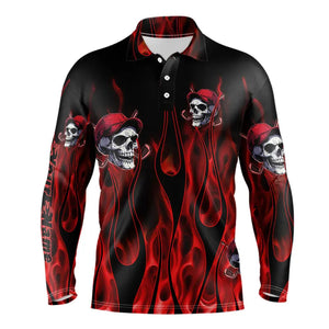 Red Flame Skull Mens golf polo shirts custom skull fire golf apparel for mens NQS9515