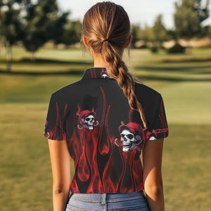 Red Flame Skull Women golf polo shirts custom skull fire golf apparel for ladies NQS9515