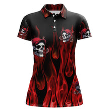 Load image into Gallery viewer, Red Flame Skull Women golf polo shirts custom skull fire golf apparel for ladies NQS9515