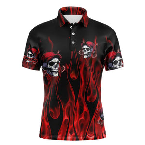 Red Flame Skull Mens golf polo shirts custom skull fire golf apparel for mens NQS9515