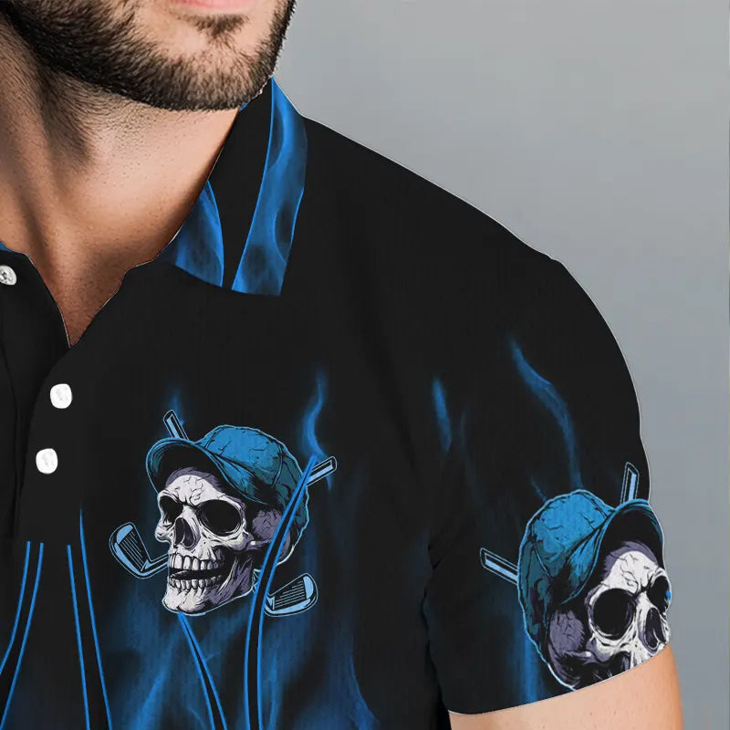 Blue Flame Skull Mens golf polo shirts custom skull fire golf apparel for mens NQS9516