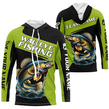 Load image into Gallery viewer, Black Green Walleye fishing Custom Long Sleeve Tournament Fishing Shirts, Performance Fishing Jerseys NQS7458