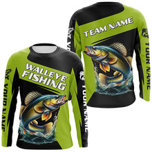 Load image into Gallery viewer, Black Green Walleye fishing Custom Long Sleeve Tournament Fishing Shirts, Performance Fishing Jerseys NQS7458