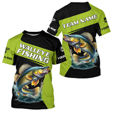 Load image into Gallery viewer, Black Green Walleye fishing Custom Long Sleeve Tournament Fishing Shirts, Performance Fishing Jerseys NQS7458