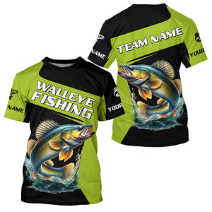 Black Green Walleye fishing Custom Long Sleeve Tournament Fishing Shirts, Performance Fishing Jerseys NQS7458